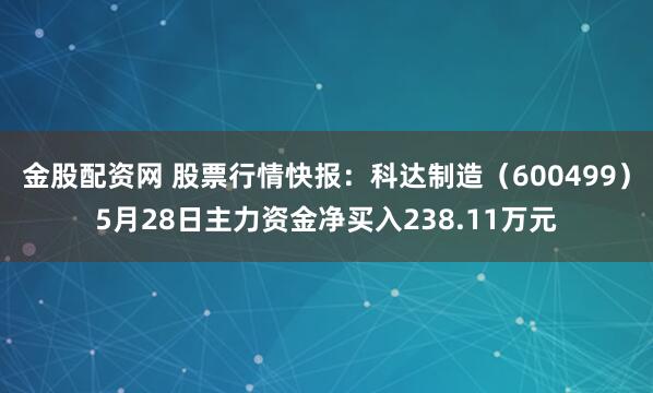 金股配资网 股票行情快报：科达制造（600499）5月28日主力资金净买入238.11万元